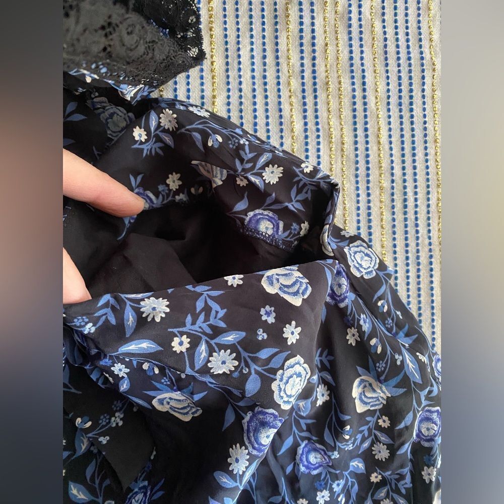 SANDRO Paris Womens Sz34 XS Black Blue Floral Silk Heart Romper Jumpsuit NWT - Picture 11 of 16
